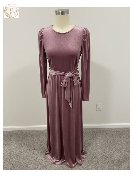 Dresses & Skirts - Velvet Long Puff Sleeve Maxi Dress Tie Waist Ruched Formal
